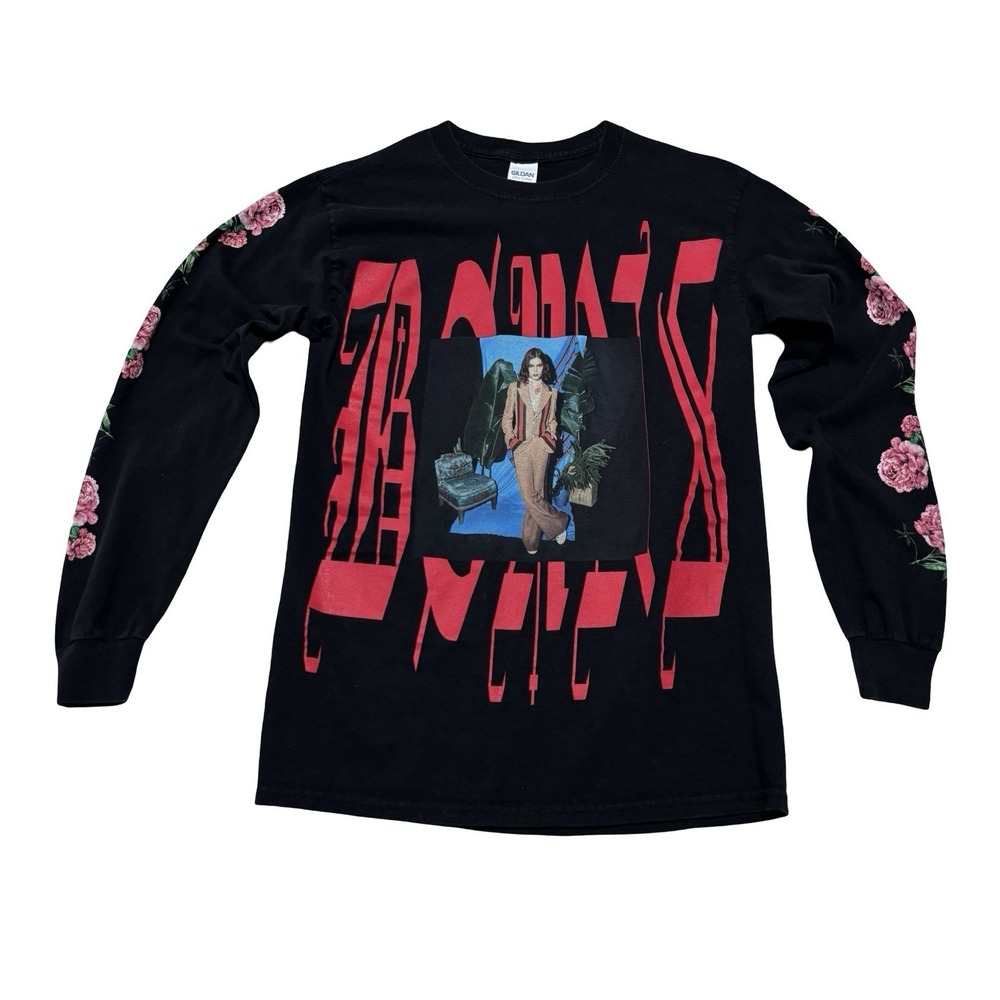 Borns Blue Madonna 2018 Tour Long Sleeve Tee T-Shirt Black Sz Small 17.5 x 27